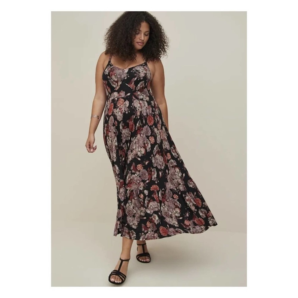 Torrid Black&Pink Floral Super Soft Tiered Maxi Dress Sz.3